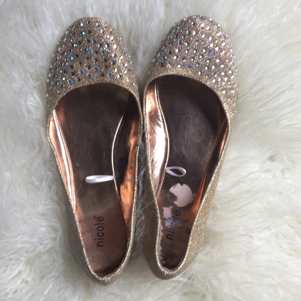 Champagne Nude Glitter Rhinestone Flats 10W